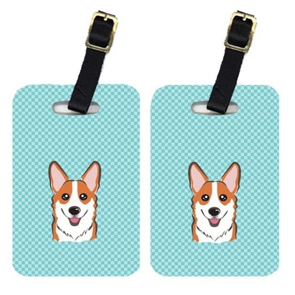 Carolines Treasures Carolines Treasures BB1192BT Pair Of Checkerboard Blue Corgi Luggage Tags BB1192BT - main